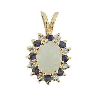 14k Gold Diamond Sapphire Opal Pendant