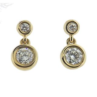 14k Gold Bezel Diamond Drop Earrings