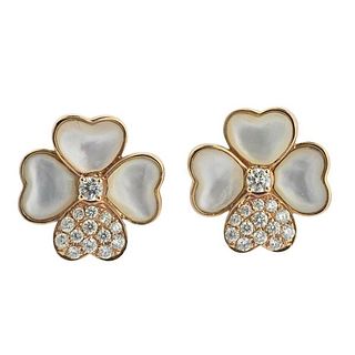 18k Rose Gold Diamond MOP Flower Earrings