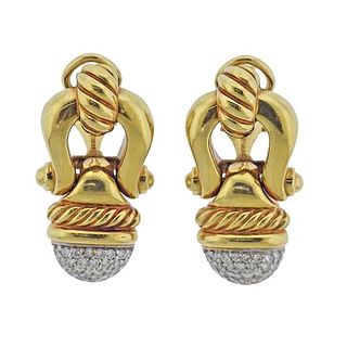 David Yurman 18k Gold Diamond Buckle Earrings