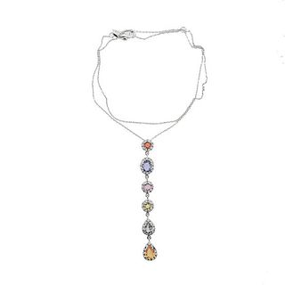 18k Gold Diamond Multi Sapphire Pendant Necklace