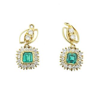 18k Gold Emerald Diamond Earrings Jackets Enhancers