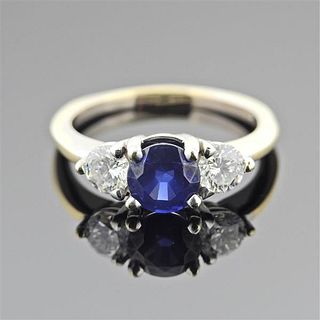 14k Gold Diamond Sapphire Engagement Ring