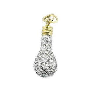 18k Gold Diamond Light Bulb Pendant Charm 