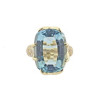 14k Gold Diamond 12ct Aquamarine Ring