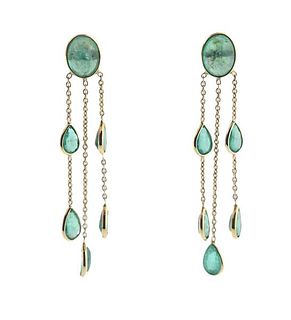 6.16ctw Emerald Drop Gold Earrings