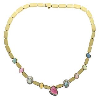 18k Diamond Multi Color Tourmaline Necklace