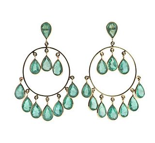 7.71ctw Emerald Chandelier Gold Earrings