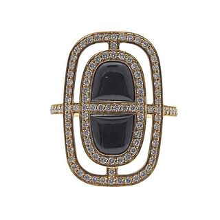 Hermes Chaine D&#39;ancre 18k Gold Diamond Onyx Ring