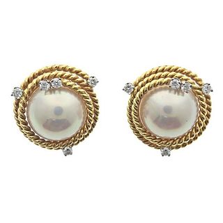 Tiffany &amp; Co Schlumberger 18k Gold Mabe Pearl Diamond Earrings