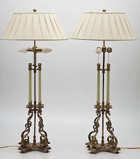 Pair Cast Brass Table Lamps