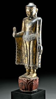 19th C. Burmese Gilt Wood Standing Abhaymudra Buddha