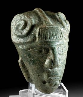 Rare Maya Stone Head Pendant w/ Spiraling Headdress