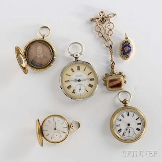 Three Key-wind Pocket Watches and Three Lockets