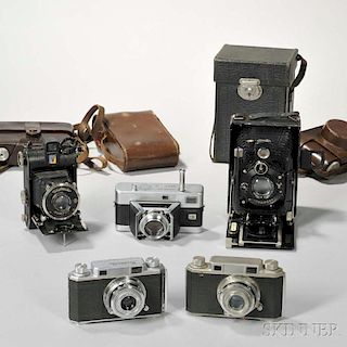 Two Occupied Japan Konica Rangefinder and Three Voigtlander Cameras
