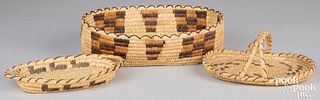 Three Papago Indian oval baskets