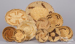 Ten Papago Indian coiled basketry trays