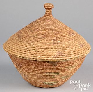 Large Pacific Northwest Coast Indian lidded basket
