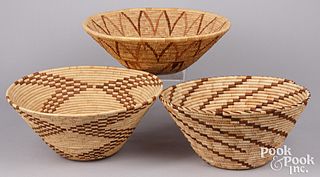 Three large flared Indian coiled baskets
