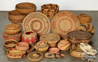 Group of tribal raffia baskets and other styles