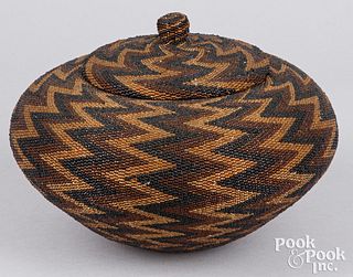Paiute Indian beadwork covered lidded basket
