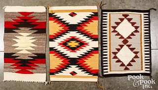 Three Navajo Indian woven rug textiles