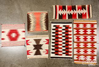Six Navajo Indian woven rug textiles