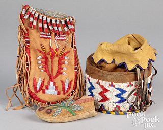 Three Plains Indian beaded items