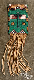 Plains Indian beaded hide pouch, ca. 1900