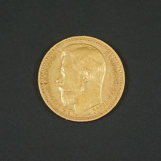 1897 Russia Nicholas II 15 Ruble Gold Coin.