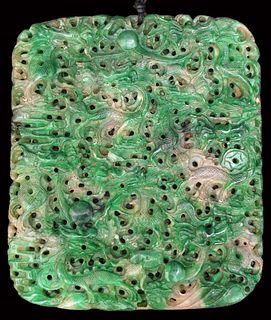An Antique Chinese  Green Jade Pendant Plaque