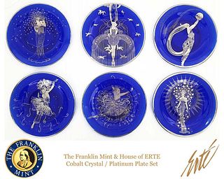 House of ERTE Decorative Cobalt Crystal Plate Full Set
