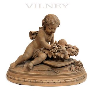 19th C. FRENCH "VILNEY" TERRACOTTA FIGURE OF A PUTTO