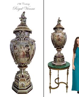 19th C. Monumental Royal Vienna Figural Lidded Vase