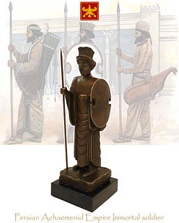 A Persian Achaemenid Empire Immortal, A Bronze Statue, Signed