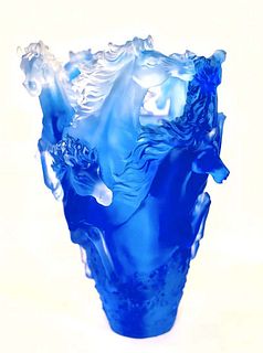 A French Nancy Daum Style Blue Art Crystal Figural Vase
