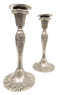 A Pair of Art Nouveau Style Silver-Plate Candlesticks