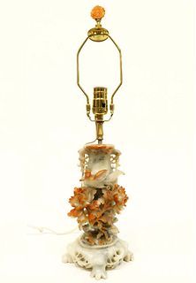 A Continental Carved Figural Marble Lamp