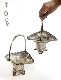 Pair of 19th C. Austrian Silver Basket with Crystal