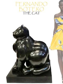A Monumental Botero Cat Sculpture. Signed