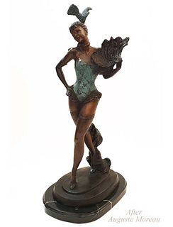 Fan Dancer, A Post Auguste Moreau Bronze Figurine