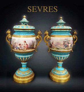 A Pair of 19th C. Jeweled Sevres Urns