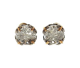 John Hardy 18K Gold Sterling Silver Clear Stone Diamond Earrings