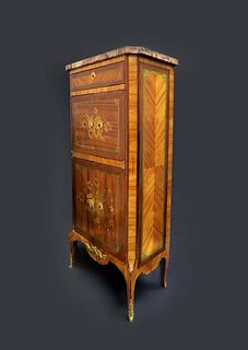 19th C. French Inlaid Marquetry Cabinet Marble Top
