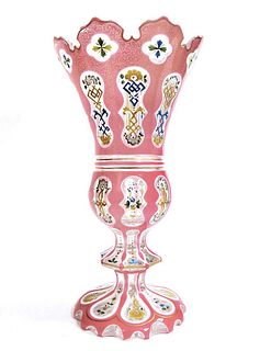 19th C. Large Bohemian Cut Crystal Vase