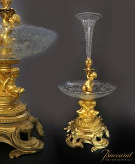 19th C. Bronze & Baccarat Crystal Figural Centerpiece