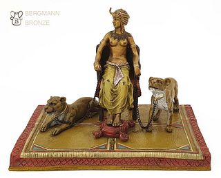 Pharaohs Lionesses, Rare Bergman Bronze Figurine Group