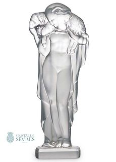 FEMME AU MOUTON , A CRISTAL DE SEVRES Figurine, Signed