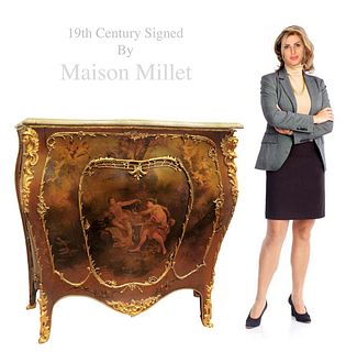 Maison Millet Figural Gilt Bronze Vernis Martin Cabinet