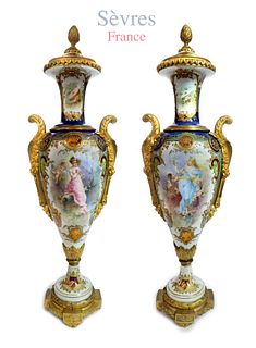 A Pair of  Art Nouveau Sevres Porcelain Vases